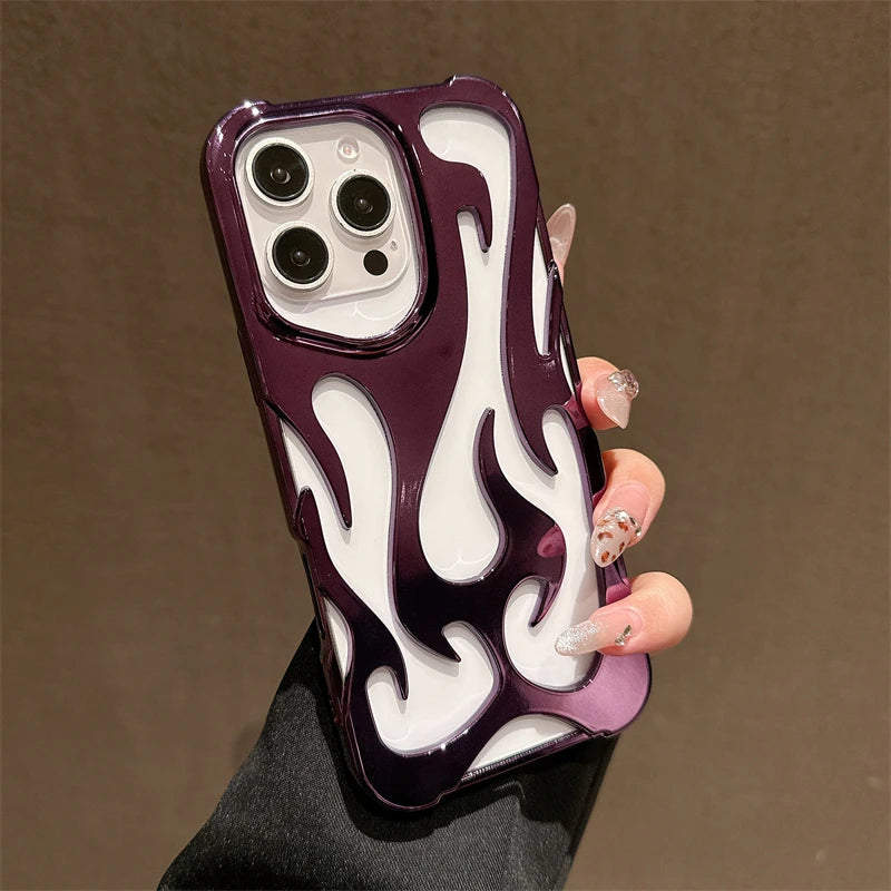 Fashion 3D Hollow Flame Pattern Phone Case For iPhone 16 15 14 Plus 12 11 13 Pro Max Slim Cooling Shockproof Plating Soft Cover