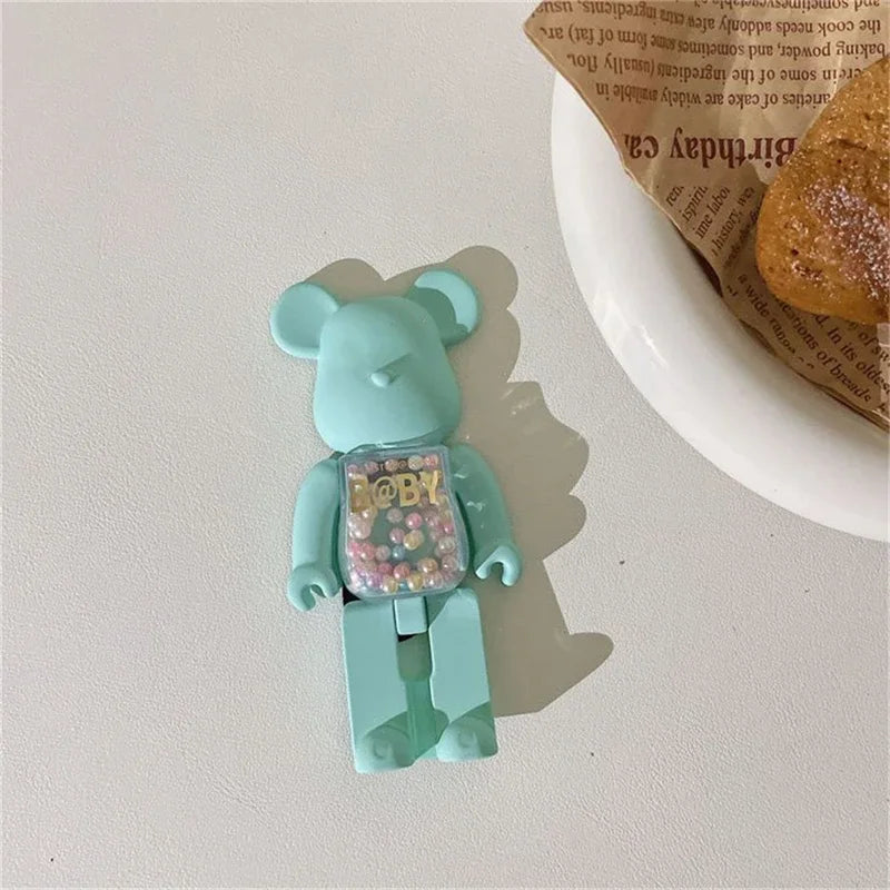 Stylish 3D Gradient Bear Phone Folding Bracket Holder Ring For iPhone 15 Samsung Phone Accessories Quicksand Lazy Bracket