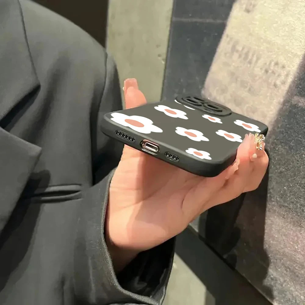 Phone Case For iPhone 16 Cases iPhone 17 15 11 12 13 14 Pro Max XR 16E 15 Plus Black Stylish Flower Patterned Design Phone Cover