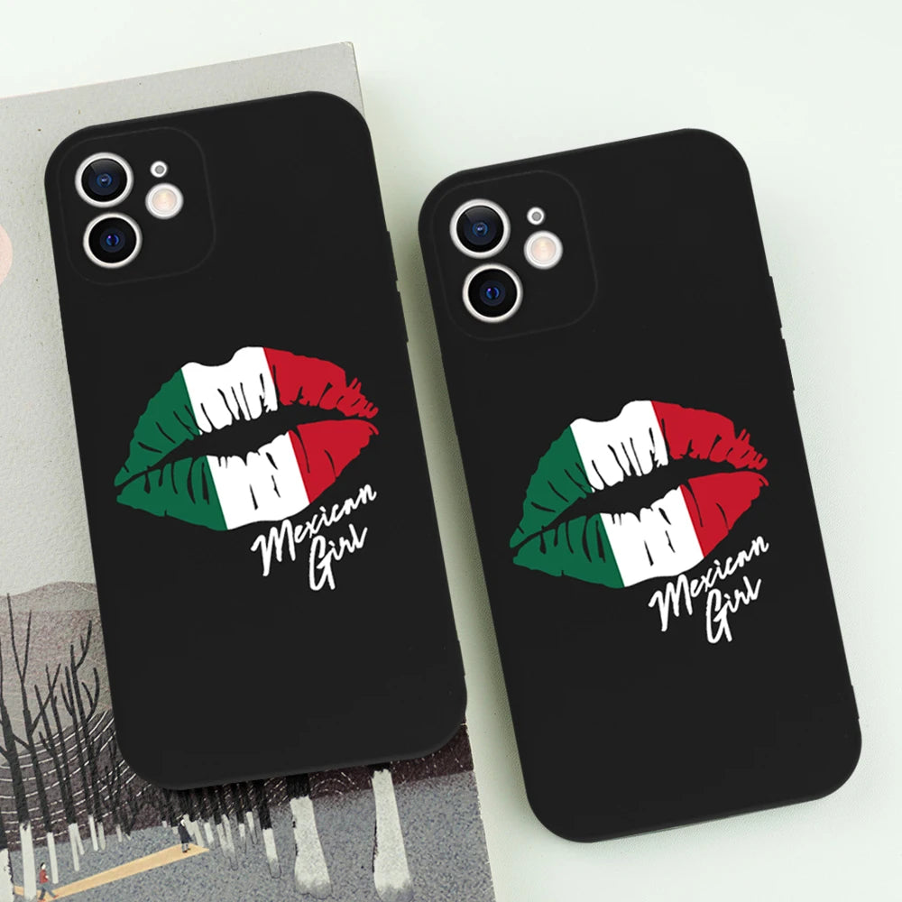 Mexican Lips Flag Phone Case For iPhone 16 15 14 13 12 11 Pro Max Mini X XS SE 7 8 Plus 16E Shockproof Dustproof Cover Fundas