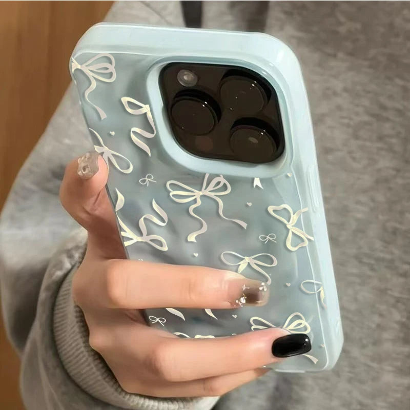 White Red Bow Pattern Phone Case For iPhone 11 12 13 14 15 16 17 Pro Max 16 Plus 17Air 13 Shockproof Silicone Bumper Cases Cover