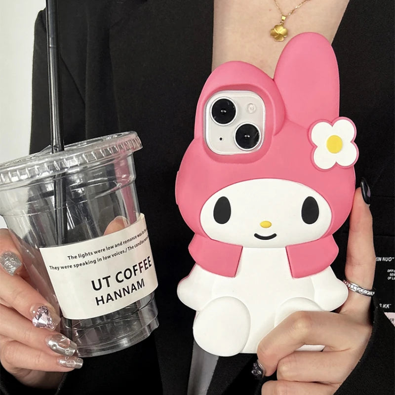 3D Kawaii Cute Cartoon Japan Sanrio Melody Phone Case For iPhone 15 Pro 14 13 12 11 Pro Max Cases Shockproof Soft Silicone Cover