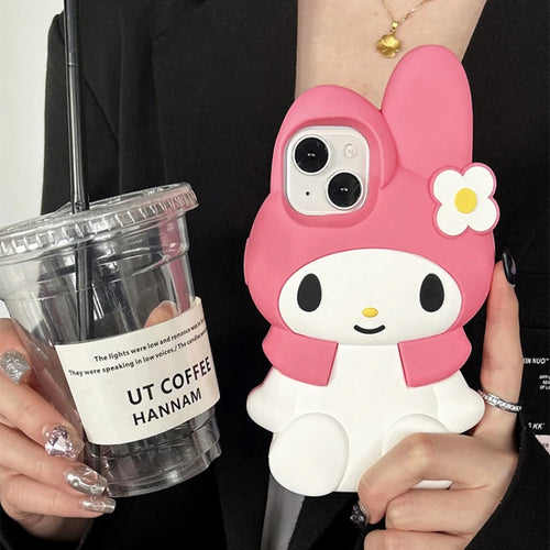 3D Kawaii Cute Cartoon Japan Sanrio Melody Phone Case For iPhone 15 Pro 14 13 12 11 Pro Max Cases Shockproof Soft Silicone Cover