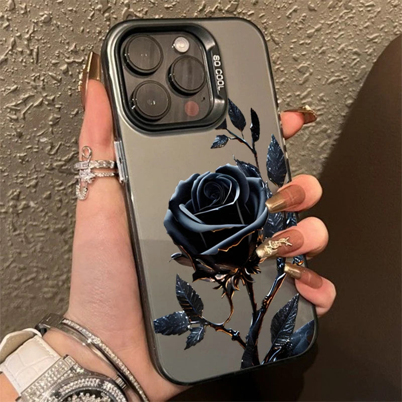 Black Gold Rose Phone Cases for iPhone 16 15 Pro Max Cases For iPhone 16E 11 12 13 14 Pro X XS XR 7 8 Plus SE2 Silver IMD Covers