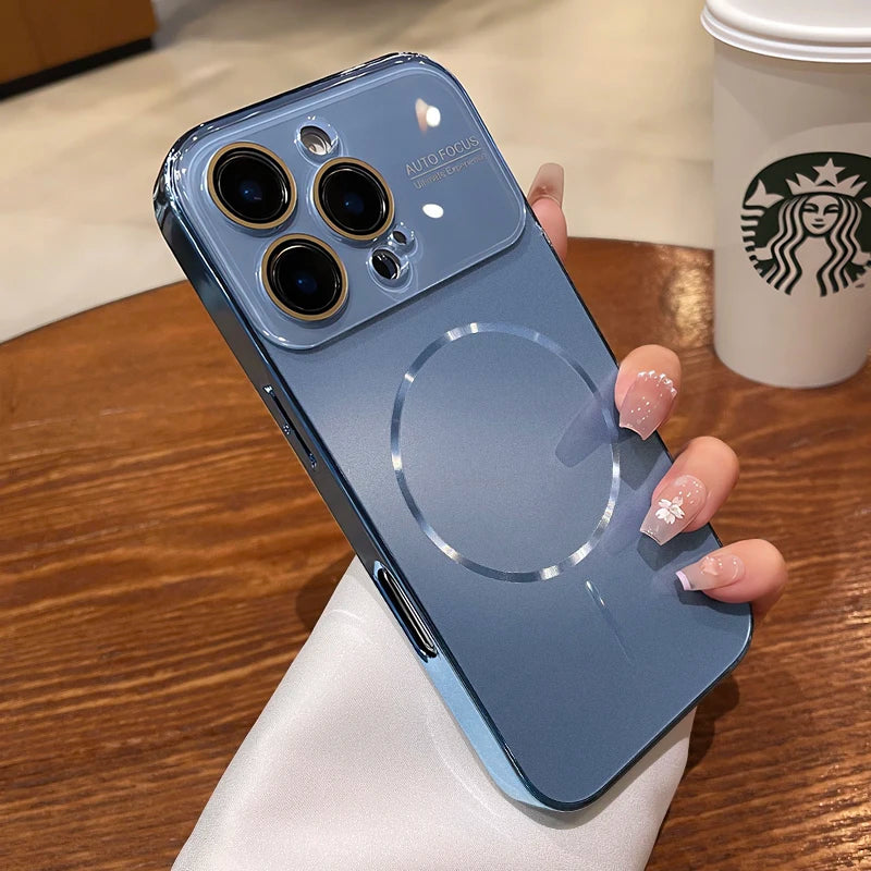 Titanium Original Magnetic Phone Case For iPhone 17 16 15 14 Pro Max For Magsafe Nanometer Lens Protector Frosted PC Hard Cover