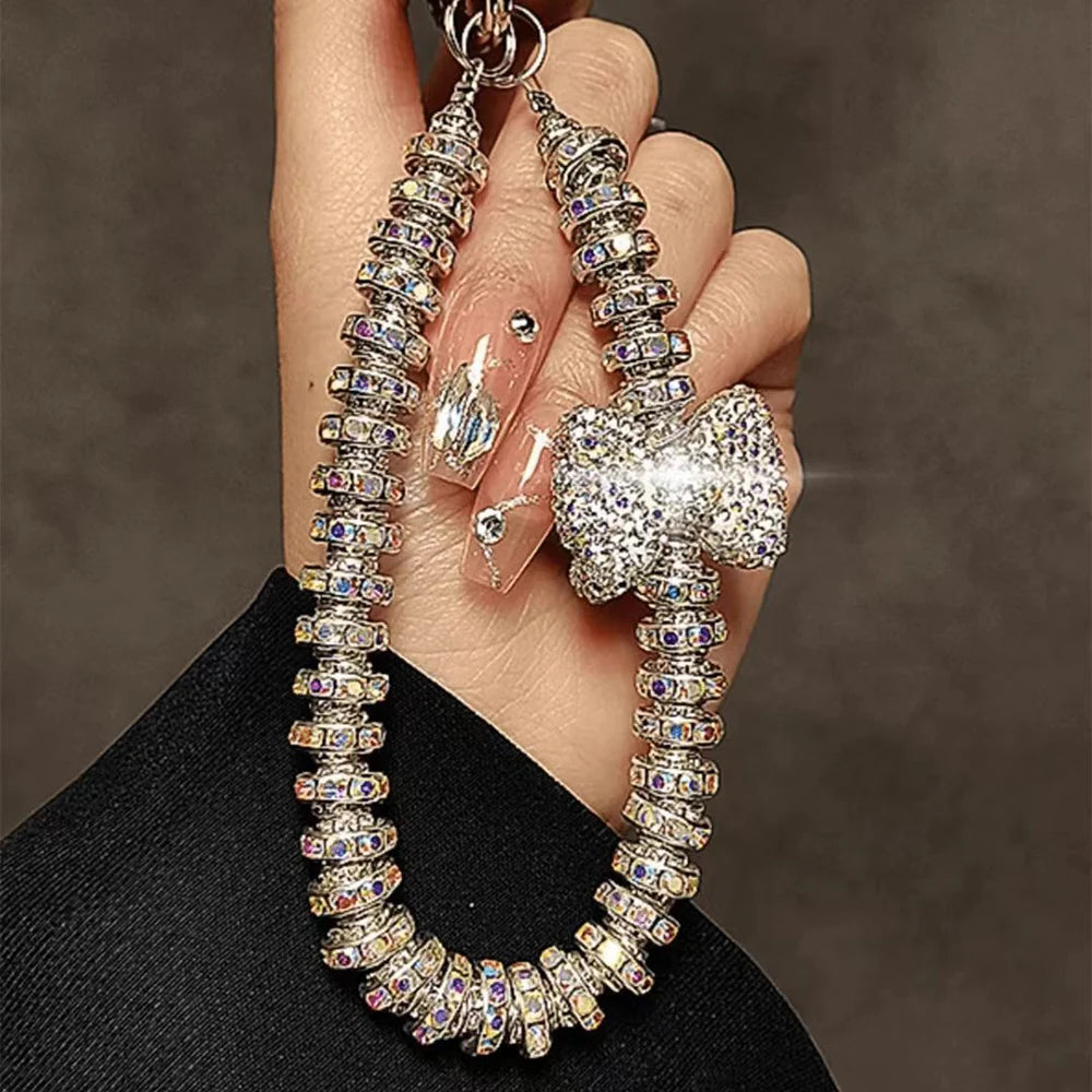 Diamond Bow Bracelet Fashion Crystal Ring Hand Wrist Strap Rhinestone Lanyard for iPhone Huawei Redmi Xiaomi Samsung Phone Charm