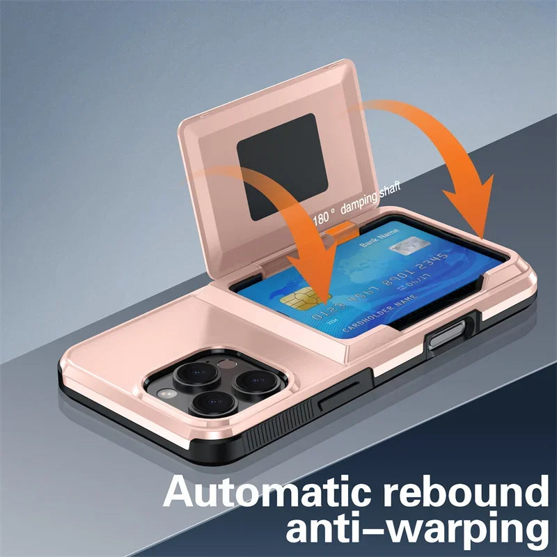 Shockproof Phone Cases with Card Slot for iPhone 16 15 14 Pro Max 13 12 11 Pro Bracket Protective Cover for iPhone 16 Flip Shell