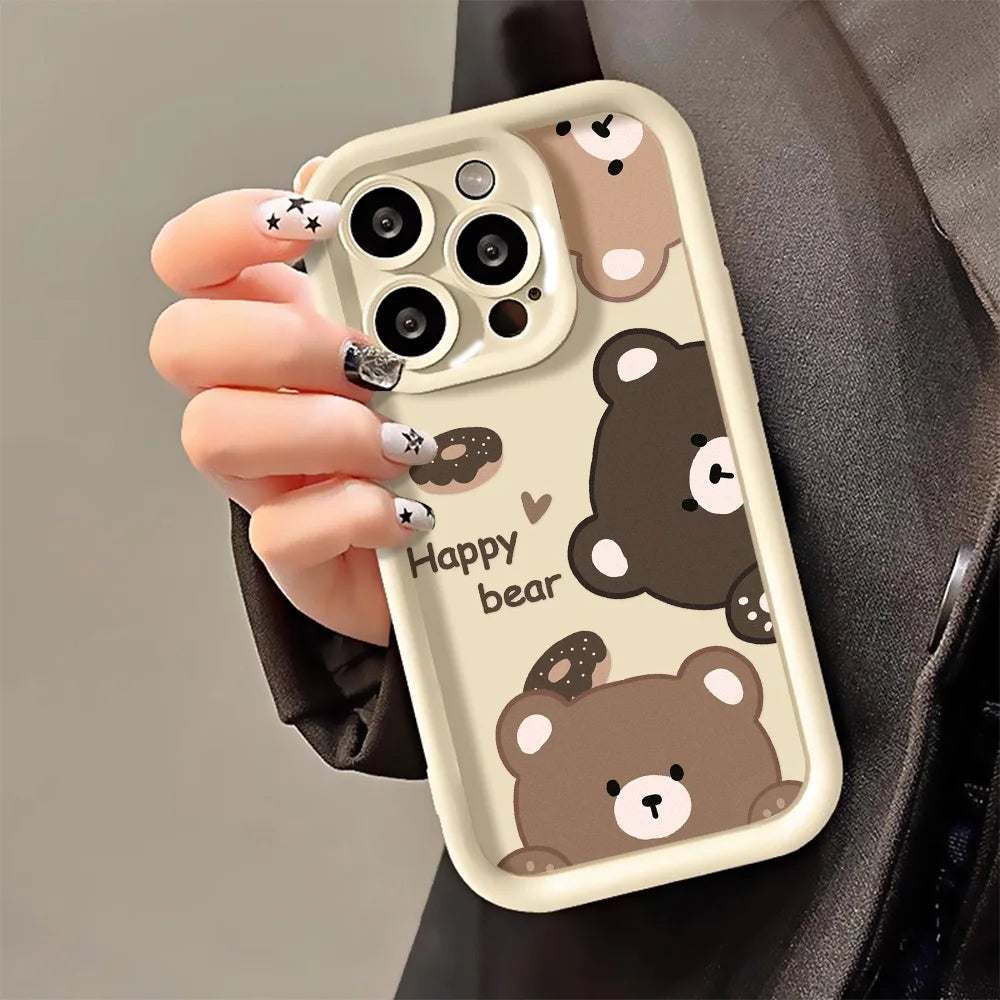 Cute Bear Phone Case For iPhone 13 Cases Iphone 11 15 Pro Max 16 17 Air 14 12 XR XS X 7 8 Plus SE 15promax Silicon Fundas Cover