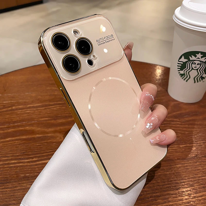 Titanium Original Magnetic Phone Case For iPhone 17 16 15 14 Pro Max For Magsafe Nanometer Lens Protector Frosted PC Hard Cover