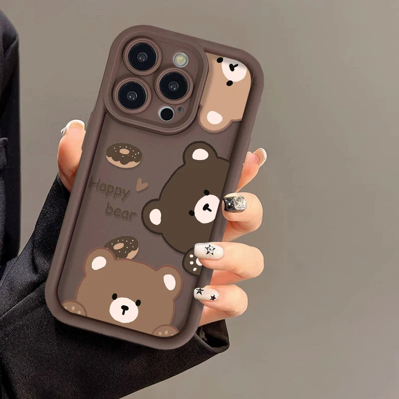 Cute Bear Phone Case For iPhone 13 Cases Iphone 11 15 Pro Max 16 17 Air 14 12 XR XS X 7 8 Plus SE 15promax Silicon Fundas Cover