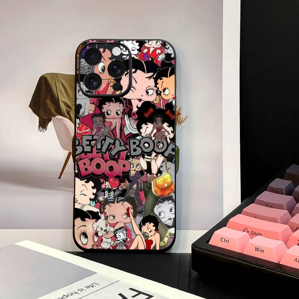 B-Bettys B-Boops Phone Case Stylish Black Matte TPU Case For 11-16. Anti-slip And Wear-resistant