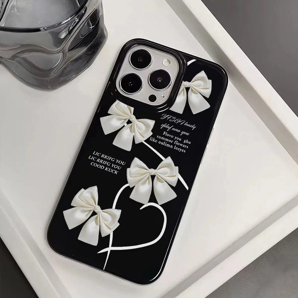 Luxury Line Bow Silicone Phone Case for IPhone 13 11 15 16 14 12 Pro Max 16 15 7 8 Plus XR XS Max Soft Shockproof Back Cover