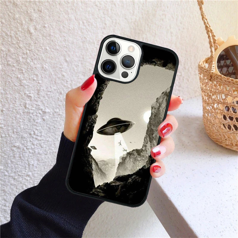 Alien Martian UFO Phone Case for iPhone 17 Air 16 15 14 12 13 PLUS 11 PRO MAX Back Cover Fundas Shell