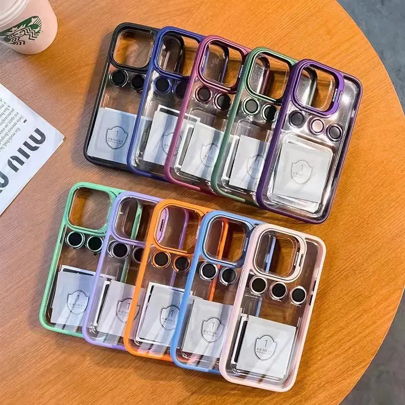 Camera Metal Lens Ring Protection Phone Cases For iPhone 17 16 15 12 13 14 Pro Max 11 Lens Holder transparent Shockproof Cover
