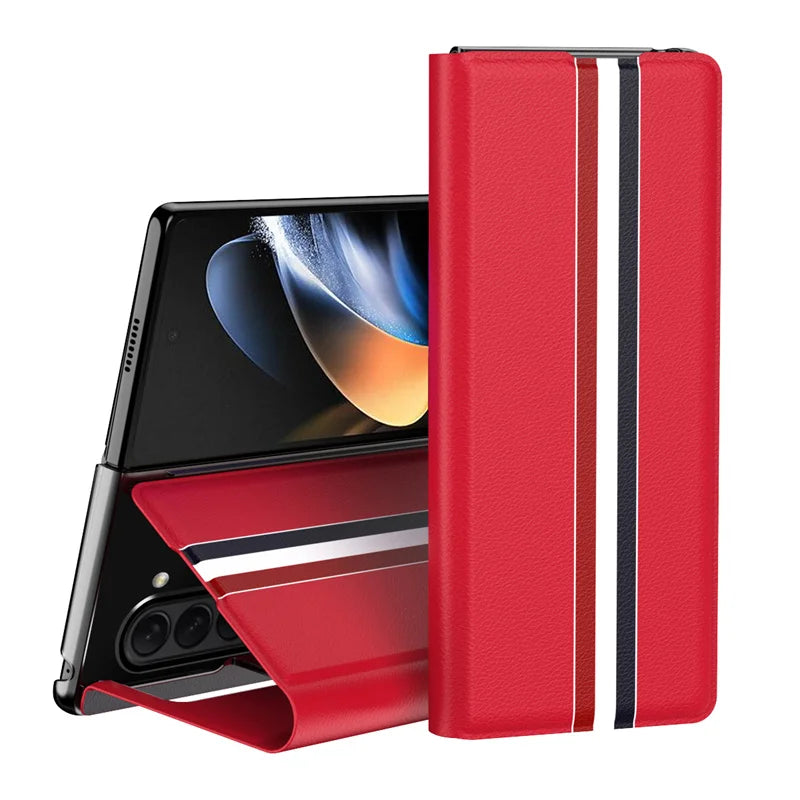 For Samsung Galaxy Z Fold 7 6 5 4 3 2 5G Luxury PU Leather Card Slot Wallet Bracket Phone Case  Full Protection Shockproof Case