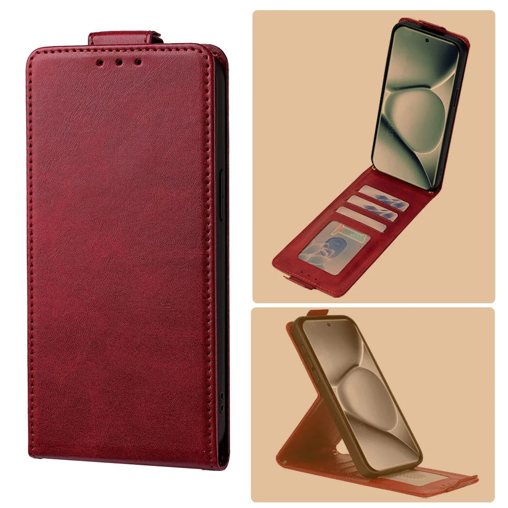 Flip Case For Motorola Moto G86 G66J G56 G85 G75 G55 G45 G84 G54 G34 G24 G73 G53 G23 Classic Vertical Open UP Down 3 Cards Cover
