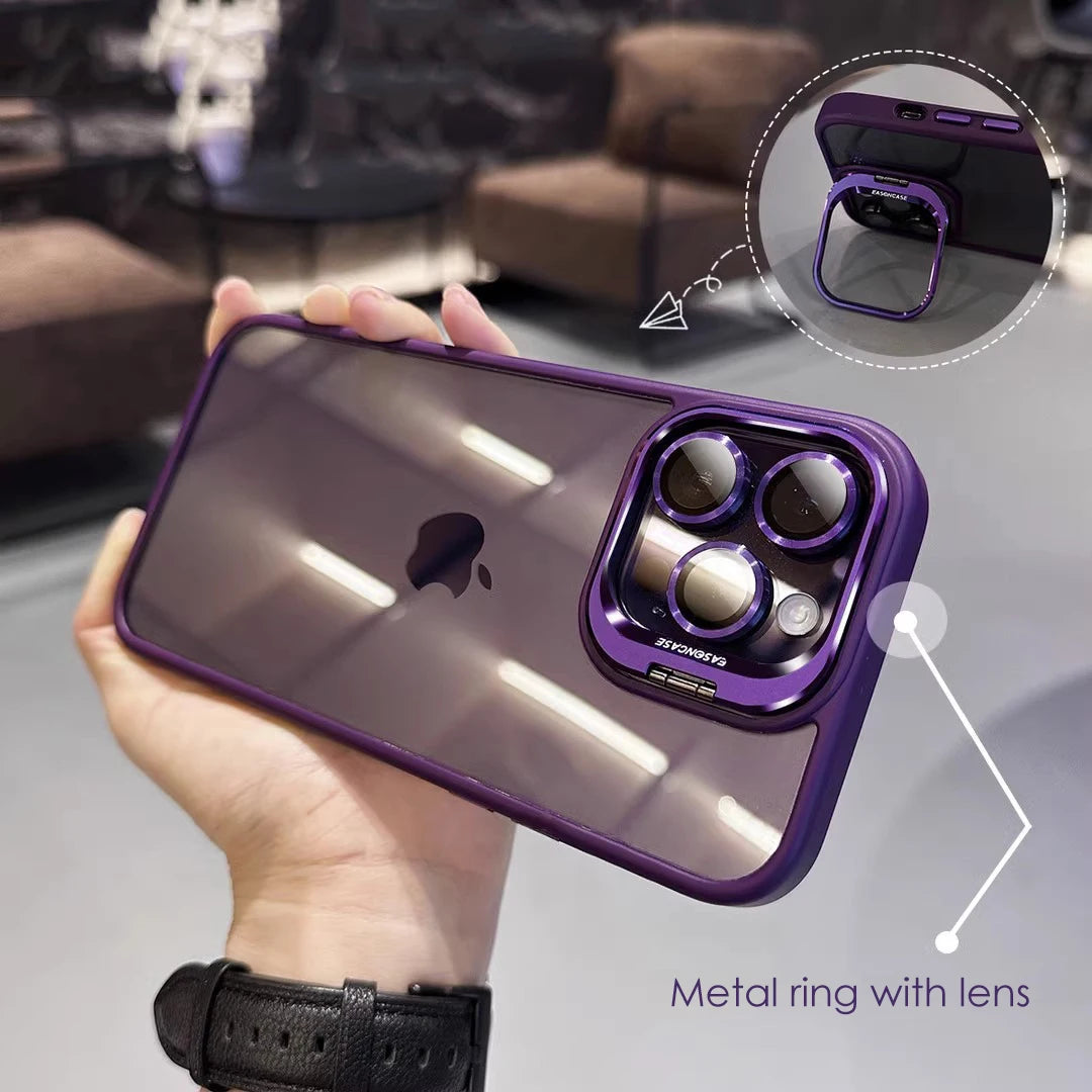 Camera Metal Lens Ring Protection Phone Cases For iPhone 17 16 15 12 13 14 Pro Max 11 Lens Holder transparent Shockproof Cover