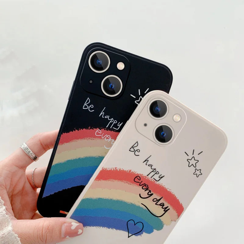 Rainbow Pattern Silicone Phone Case For iPhone 17 Pro Max 16e Air 16 15 Pro Max Plus 14 13 Pro Max 12 Pro Shockproof Soft Cover