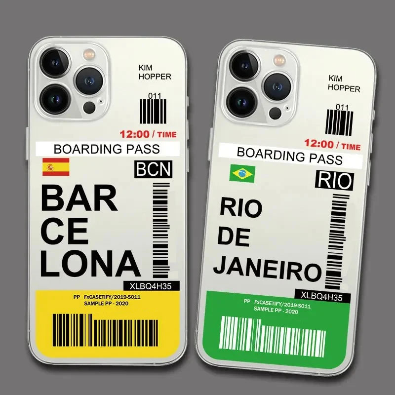 Funny World City Tourist Ticket Label Phone Case for iPhone 16 15 14 Pro Max Plus Dustproof Non-Slip Transparent Cover Fundas