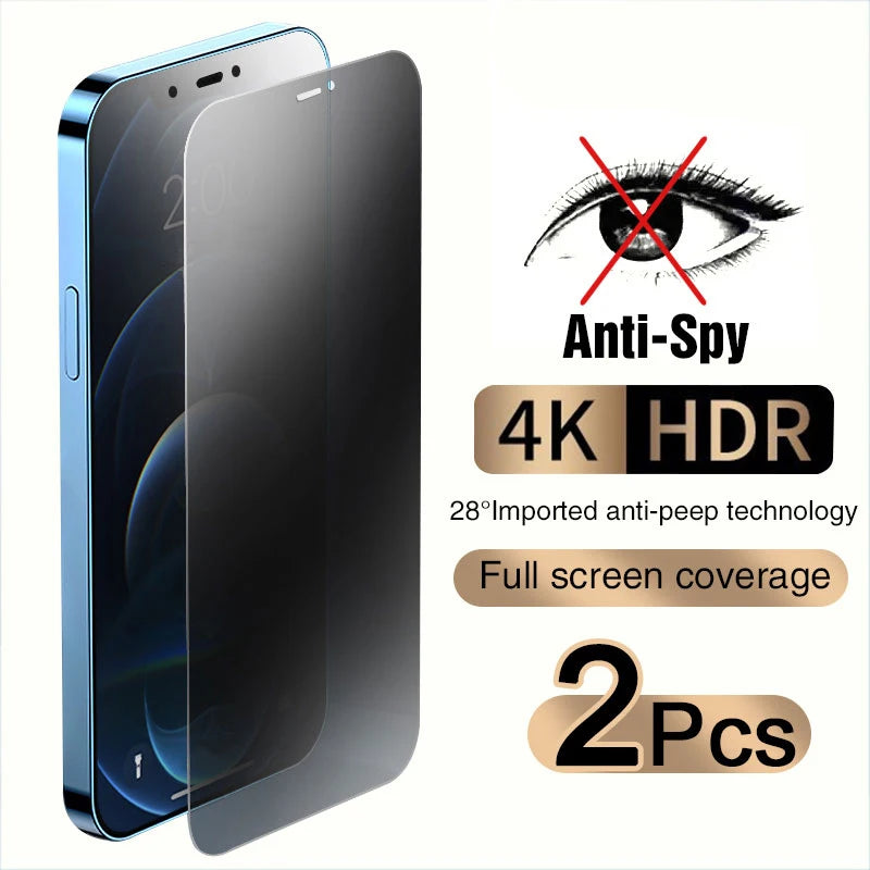 2PCS Full Cover Anti Spy Screen Protector For iPhone 11 12 13 14 15 16 17 PRO MAX 6 7 8 Plus XS X XR Tempered Glass Privacy