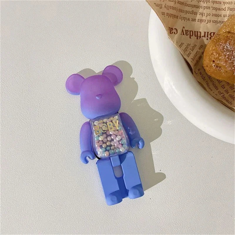 Stylish 3D Gradient Bear Phone Folding Bracket Holder Ring For iPhone 15 Samsung Phone Accessories Quicksand Lazy Bracket