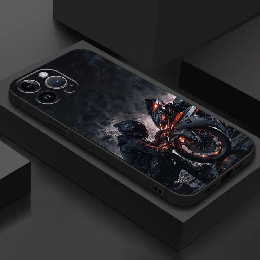 Fashion motorcycle themed phone case suitable for iPhone 17 16 15 14 13 12 11 Pro/Max/Plus all inclusive frosted soft shell
