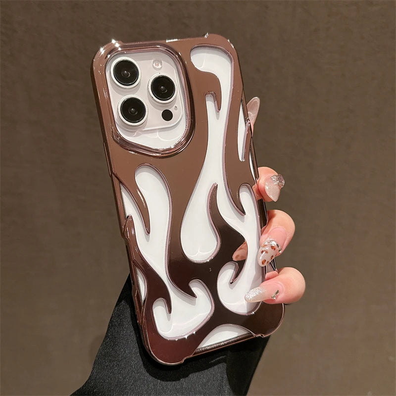 Fashion 3D Hollow Flame Pattern Phone Case For iPhone 16 15 14 Plus 12 11 13 Pro Max Slim Cooling Shockproof Plating Soft Cover