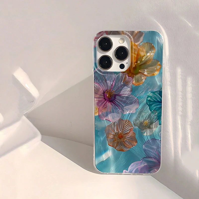 Floral Pattern Phone Case For iPhone 16 Cases iPhone 16e 15 14 13 12 11 Pro Max XS X XR 7 8 Plus SE 2022 Shockproof Bumper Cover