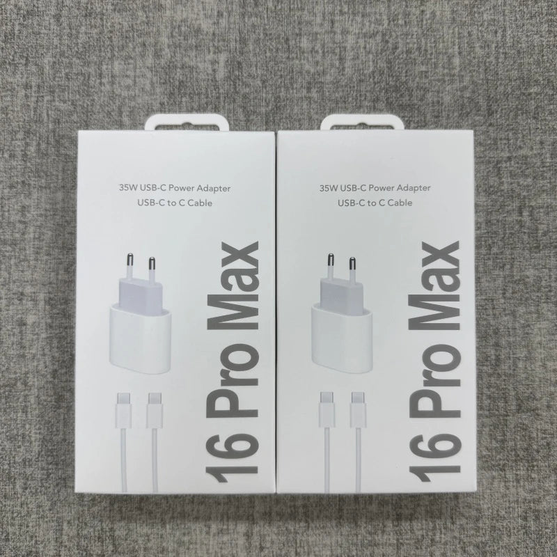 35W PD Fast Charger For iPhone 16 15 14 Pro Max High Speed Wall Charger Adapter Type C Cable EU Plug Quick Charge Charger