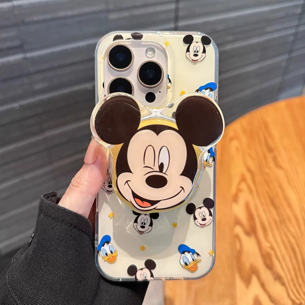 Korean INS Mickey Cartoon magnetic stand phone case for iPhone 13 15 pro 14 16 Pro Max cover with Magsafe Holder Shockproof Case