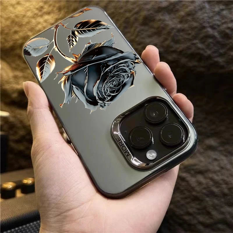 Black Gold Rose Phone Cases for iPhone 16 15 Pro Max Cases For iPhone 16E 11 12 13 14 Pro X XS XR 7 8 Plus SE2 Silver IMD Covers