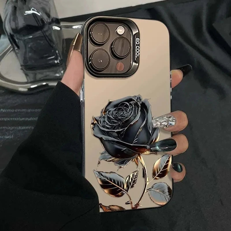 Black Gold Rose Phone Cases for iPhone 16 15 Pro Max Cases For iPhone 16E 11 12 13 14 Pro X XS XR 7 8 Plus SE2 Silver IMD Covers