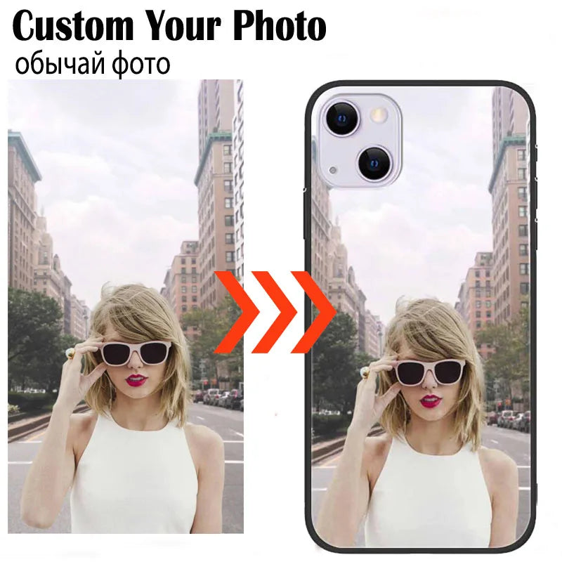 Custom Phone Cases For iPhone 16 16e 14 Pro Max 13 Mini 15 Plus Glass Silicone Cover Customized DIY Photo Personalized Pictures