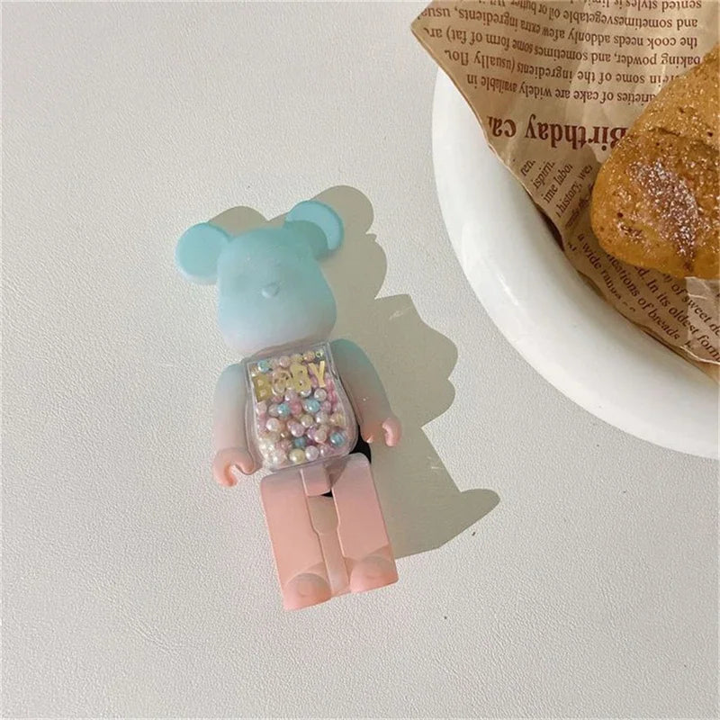 Stylish 3D Gradient Bear Phone Folding Bracket Holder Ring For iPhone 15 Samsung Phone Accessories Quicksand Lazy Bracket