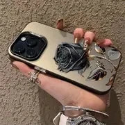Black Gold Rose Phone Cases for iPhone 16 15 Pro Max Cases For iPhone 16E 11 12 13 14 Pro X XS XR 7 8 Plus SE2 Silver IMD Covers