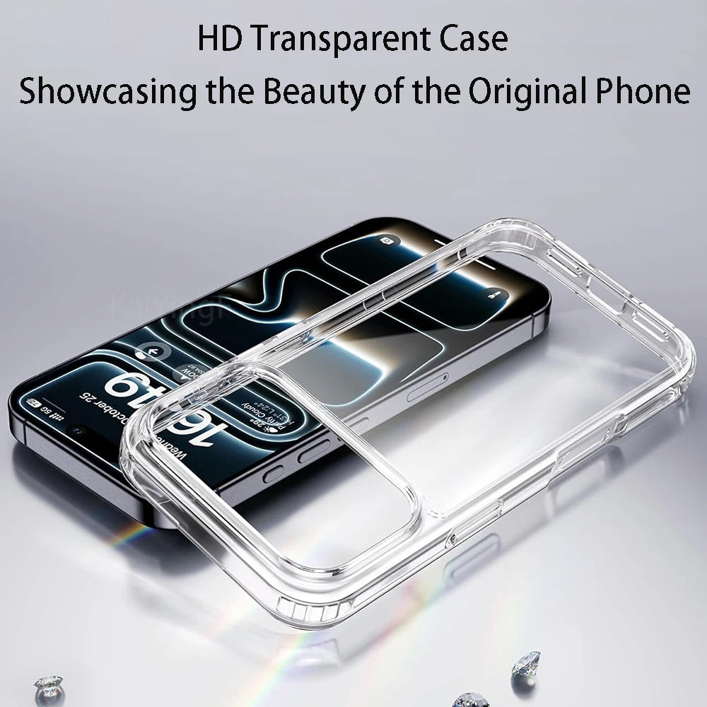 Luxury Clear Phone Case For iPhone 17 16 15 14 13 12 11 Pro Max Plus Air Shockproof Silicone Soft Back Cover Transparent Cases