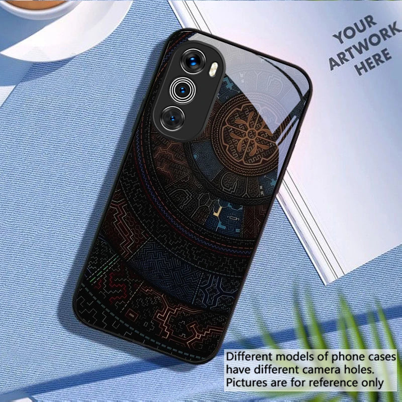 Black Pattern For Moto G54 Power 5G G75 Edge 50 Neo G14 24 4G 34 G55 85 35 20 Lite 30 Pro G24 Power Black Glass Phone Case
