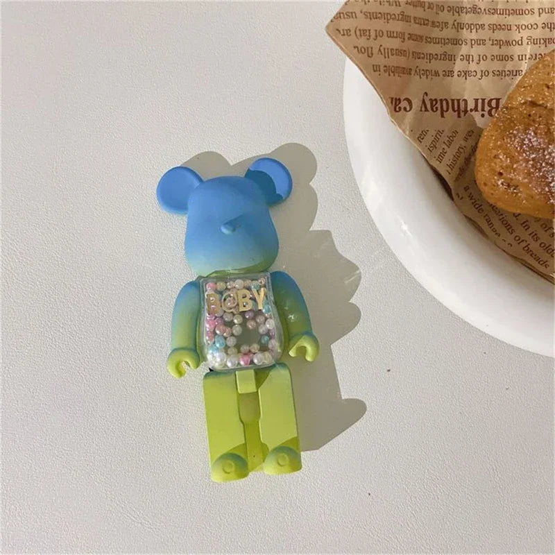 Stylish 3D Gradient Bear Phone Folding Bracket Holder Ring For iPhone 15 Samsung Phone Accessories Quicksand Lazy Bracket