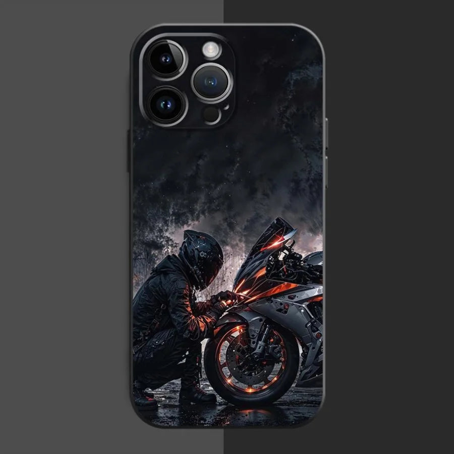 Fashion motorcycle themed phone case suitable for iPhone 17 16 15 14 13 12 11 Pro/Max/Plus all inclusive frosted soft shell