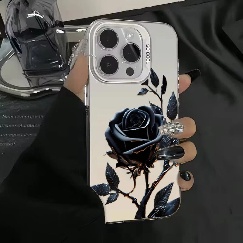 Black Gold Rose Phone Cases for iPhone 16 15 Pro Max Cases For iPhone 16E 11 12 13 14 Pro X XS XR 7 8 Plus SE2 Silver IMD Covers