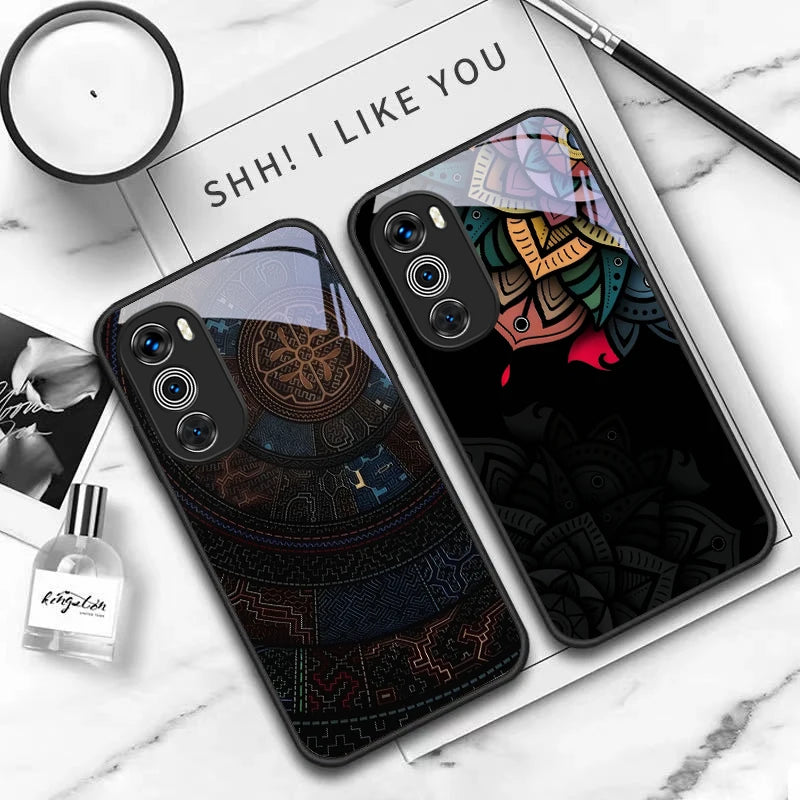 Black Pattern For Moto G54 Power 5G G75 Edge 50 Neo G14 24 4G 34 G55 85 35 20 Lite 30 Pro G24 Power Black Glass Phone Case