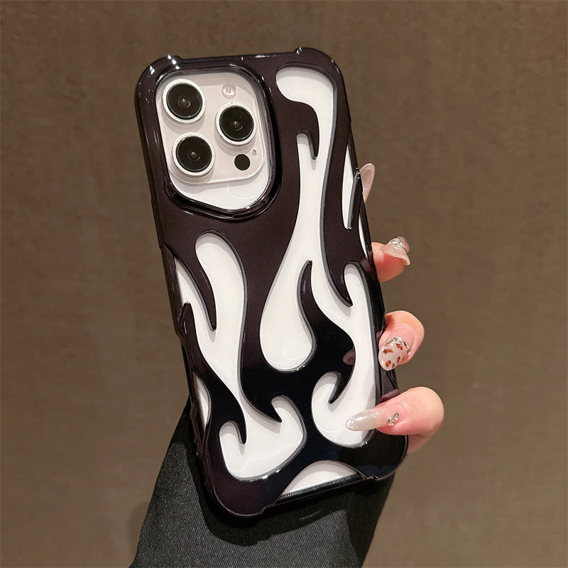 Fashion 3D Hollow Flame Pattern Phone Case For iPhone 16 15 14 Plus 12 11 13 Pro Max Slim Cooling Shockproof Plating Soft Cover