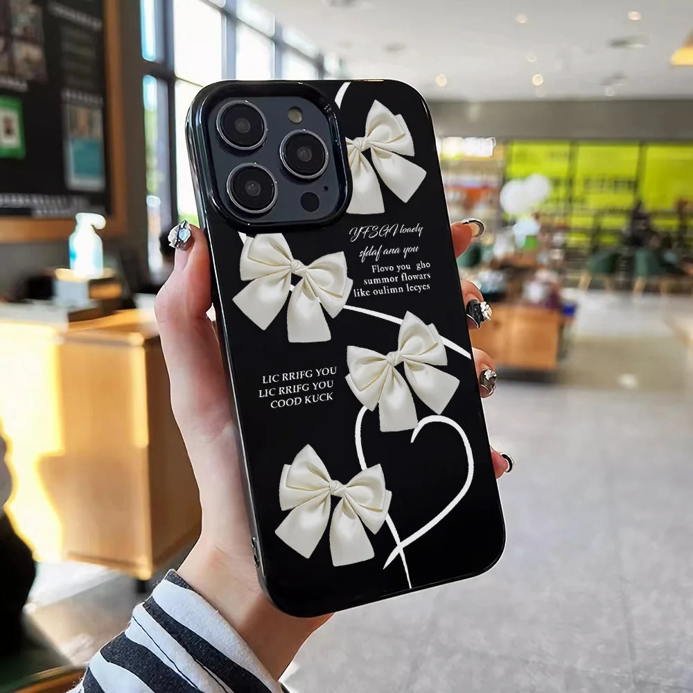 Luxury Line Bow Silicone Phone Case for IPhone 13 11 15 16 14 12 Pro Max 16 15 7 8 Plus XR XS Max Soft Shockproof Back Cover