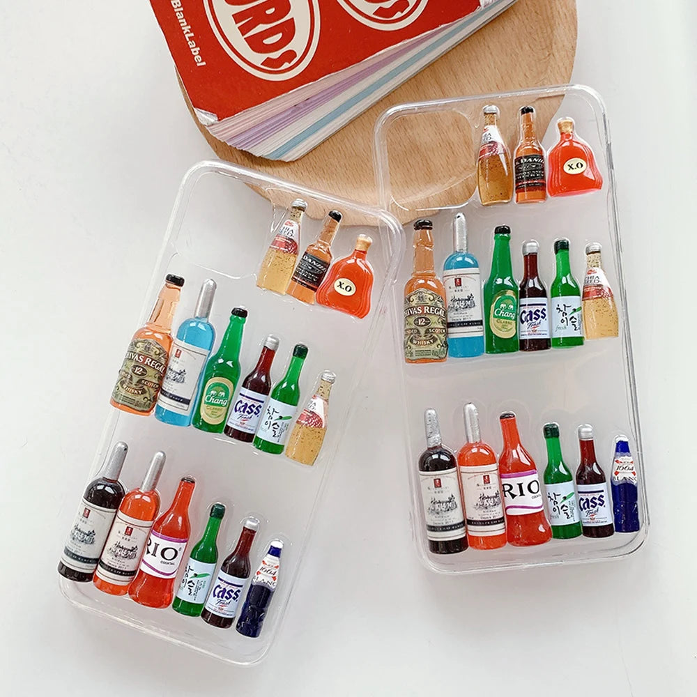 Super 3D Wine Bottles Clear Resin Phone Case For iPhone 17 16 14 15 13 12 Pro Max Cover Shockproof Capa Non slip Skin Funda