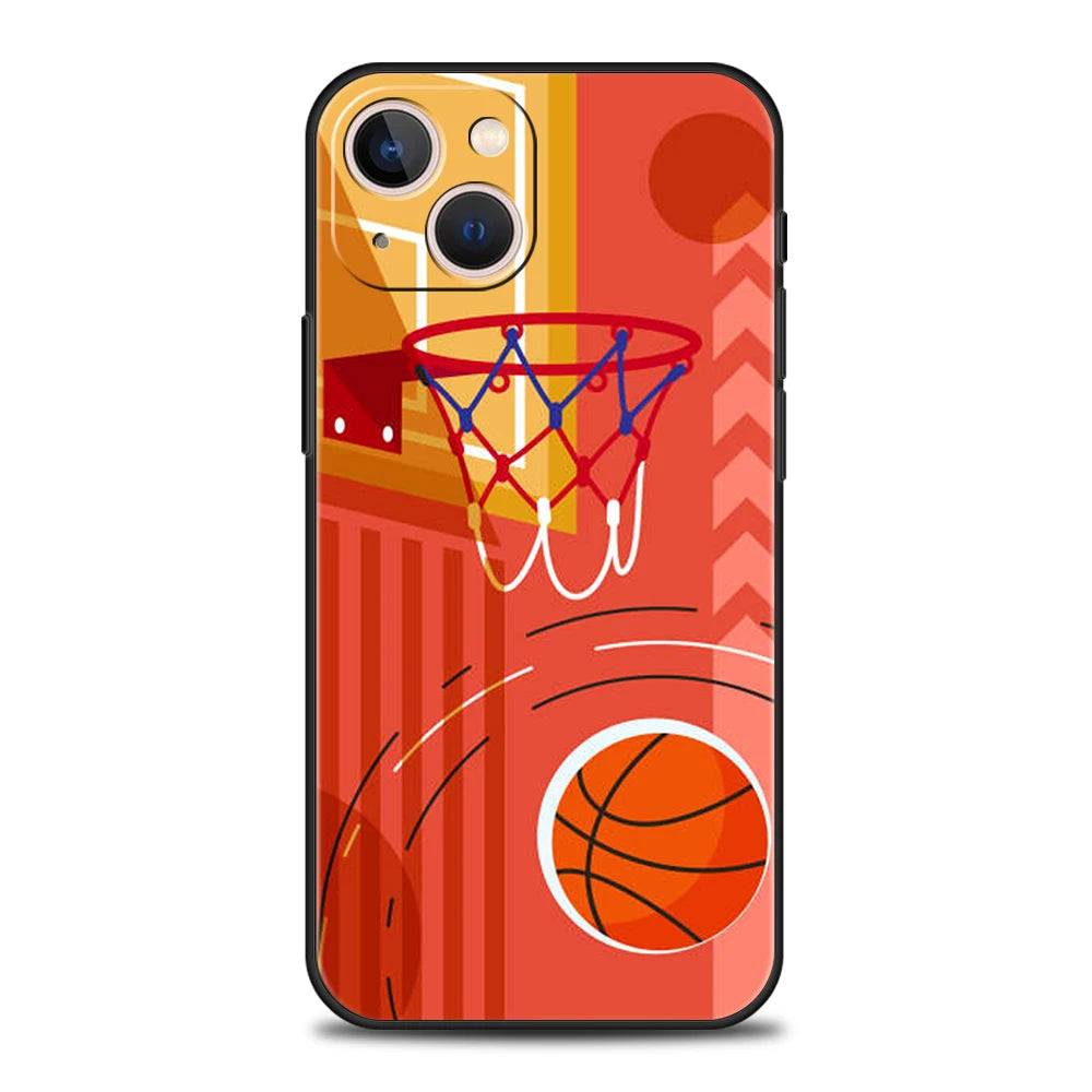 Basketball Basket Sports Phone Case Cover for iPhone 16 15 14 13 12 Pro Max XR XS 11 7 8 Plus Shockproof Silicone Soft Shell Bag