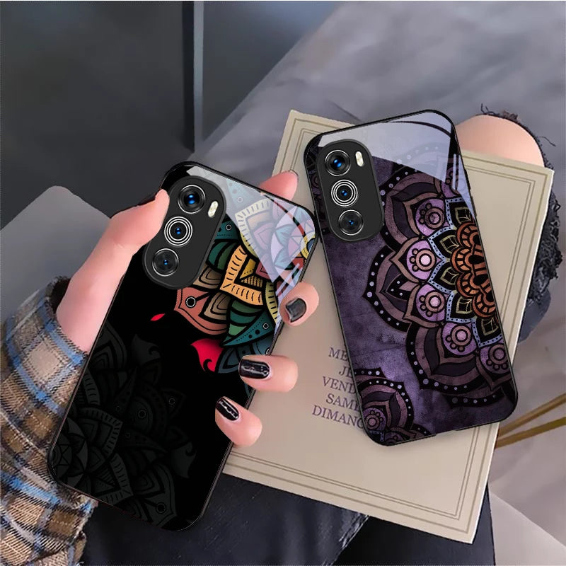 Black Pattern For Moto G54 Power 5G G75 Edge 50 Neo G14 24 4G 34 G55 85 35 20 Lite 30 Pro G24 Power Black Glass Phone Case