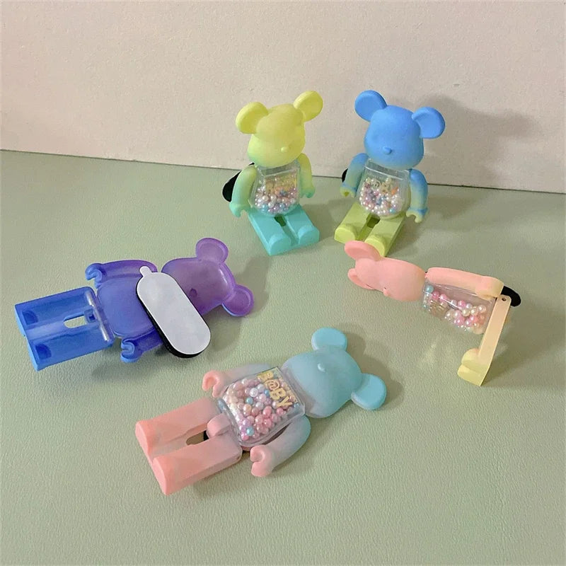 Stylish 3D Gradient Bear Phone Folding Bracket Holder Ring For iPhone 15 Samsung Phone Accessories Quicksand Lazy Bracket