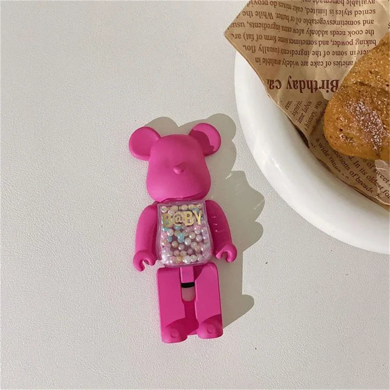 Stylish 3D Gradient Bear Phone Folding Bracket Holder Ring For iPhone 15 Samsung Phone Accessories Quicksand Lazy Bracket