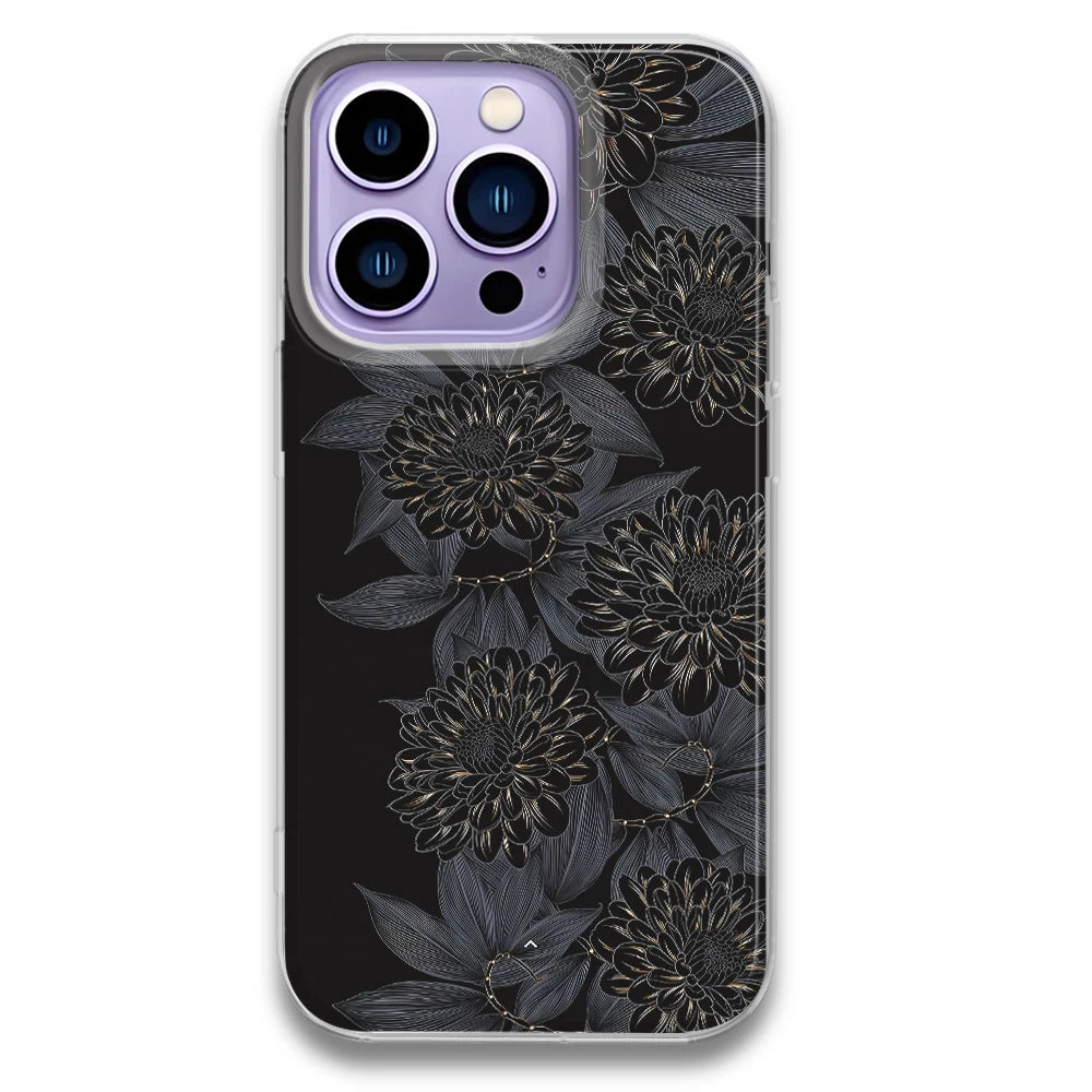 Black Flower Matte Hard Phone Case For iPhone 16 15 14 13 12 11 Pro Max SE 2020 Transparent Back Cases Cover