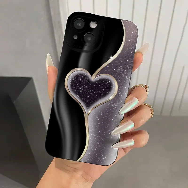 Purple Heart-Shaped Design TPU Phone Case For iPhone 17 16 Pro Cases iPhone 16E 11 12 13 14 15 Pro Max XS X XR 7 8 16 Plus Cover
